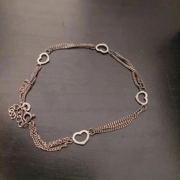 8.5”, Sterling silver 925 handmade curb multi chain bracelet with hearts - Picture 4 of 7